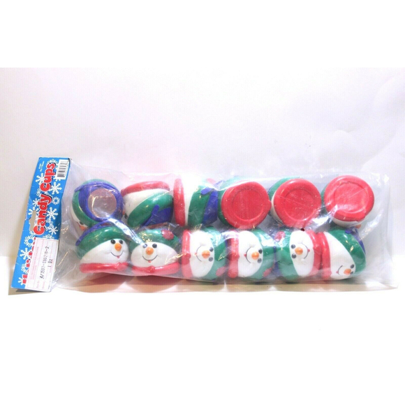 Vintage Christmas Frosty the Snowman Plastic Blow Mold Candy Cups New Lot of 12 - Picture 1 of 4